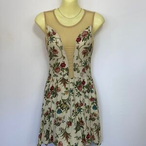 For Love And Lemons  Dress Beige Net Floral Fit&Flare Dress  Excellent S…